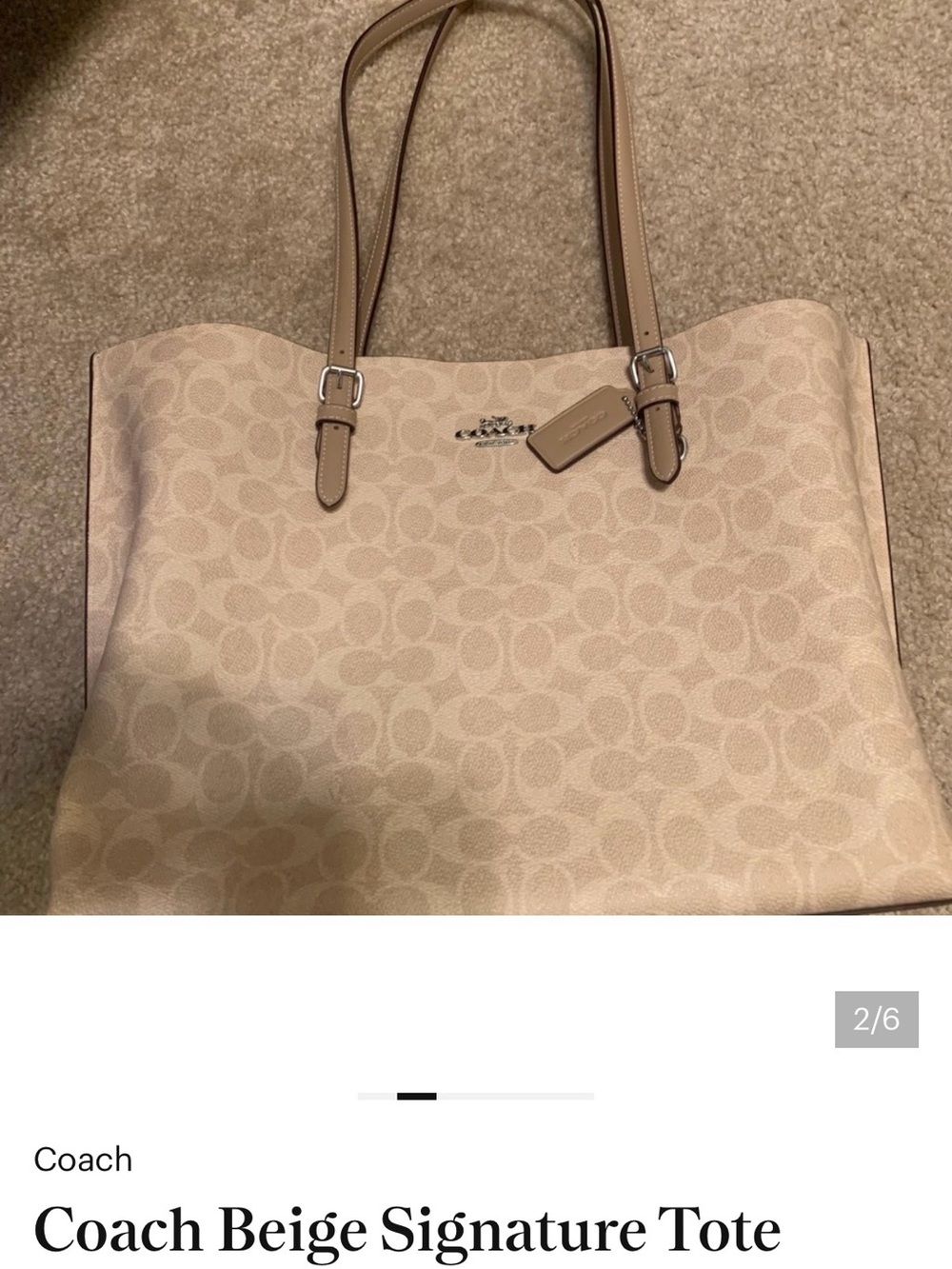 Coach Light Beige Signature Tote with Tan Straps